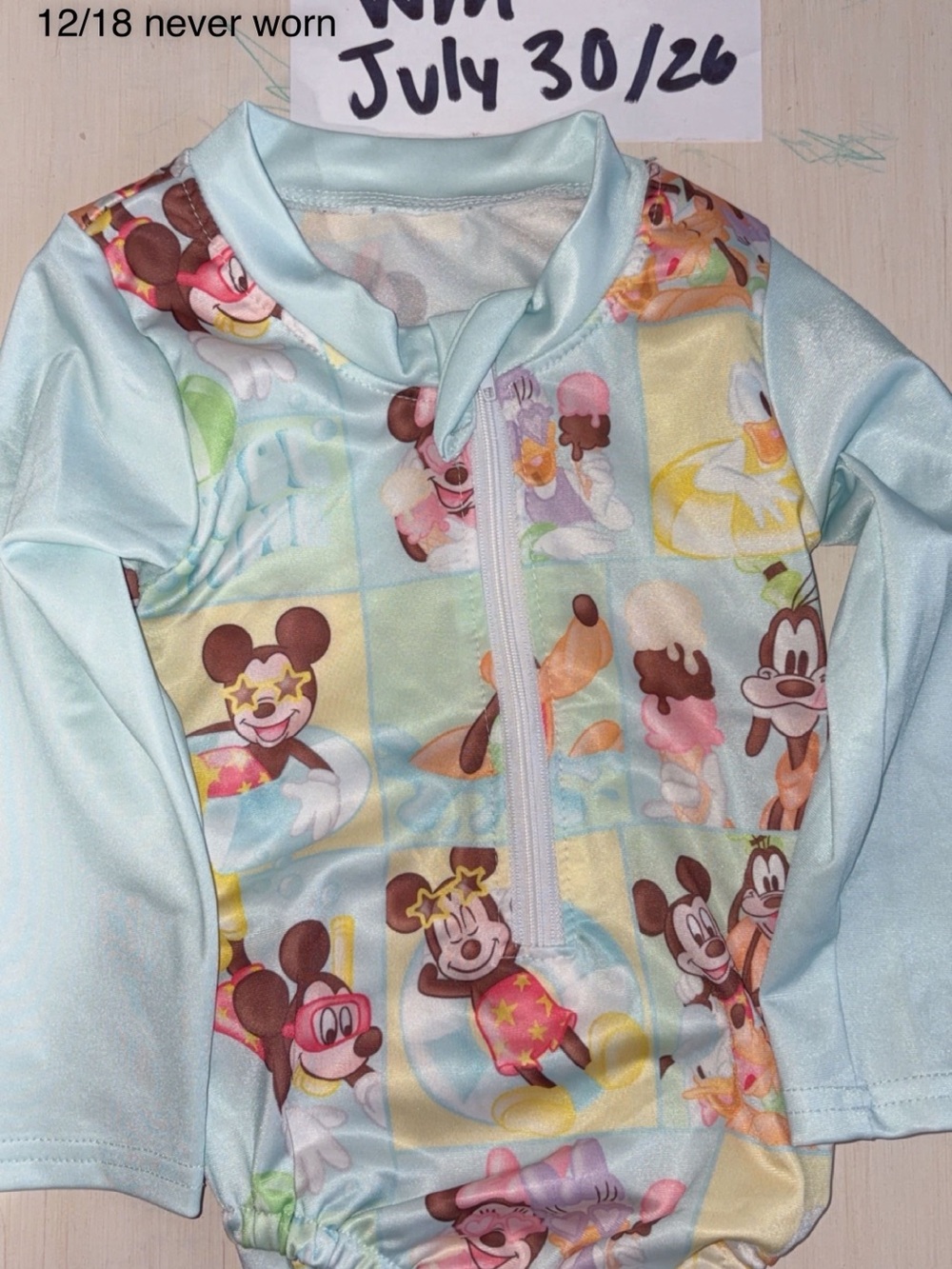 Pastel Mickey & Friends Zip Front Swimsuit Top - Light Blue